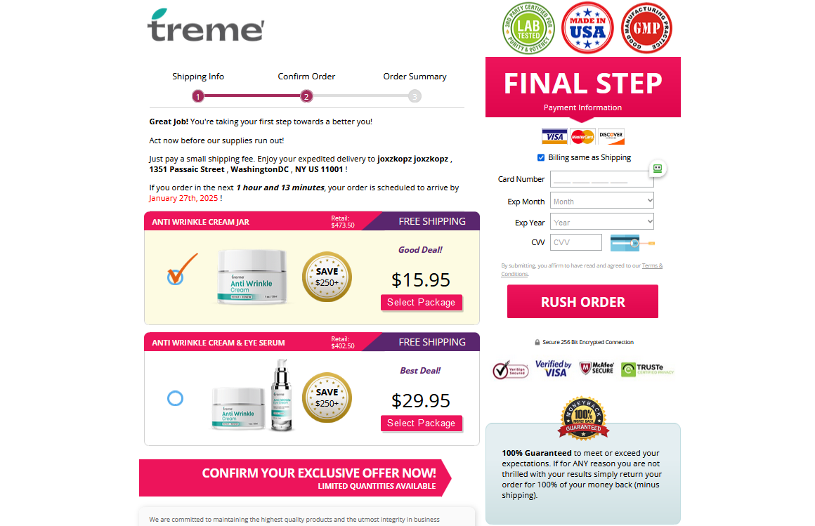 Treme Anti Wrinkle Hybrid Pricing